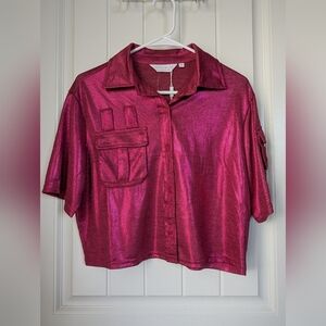 Stylish Metallic Fuchsia Button Down Shirt